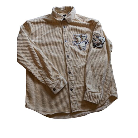 H&M Varsity Corduroy Shirt Jacket Mens Medium Snap Button Embroidered SF Tiger - Picture 15 of 16